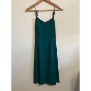 Reformation midi dress green crepe tie straps smocked slit XS-S party wedding